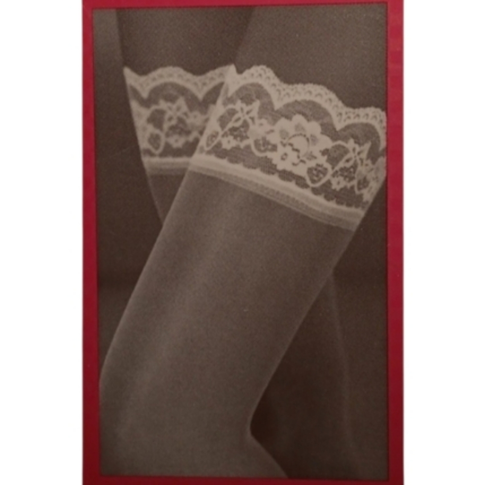 NWT ~ Vintage 90s White Lace Top Sheer Nylon Thigh Highs (Med/Tall)